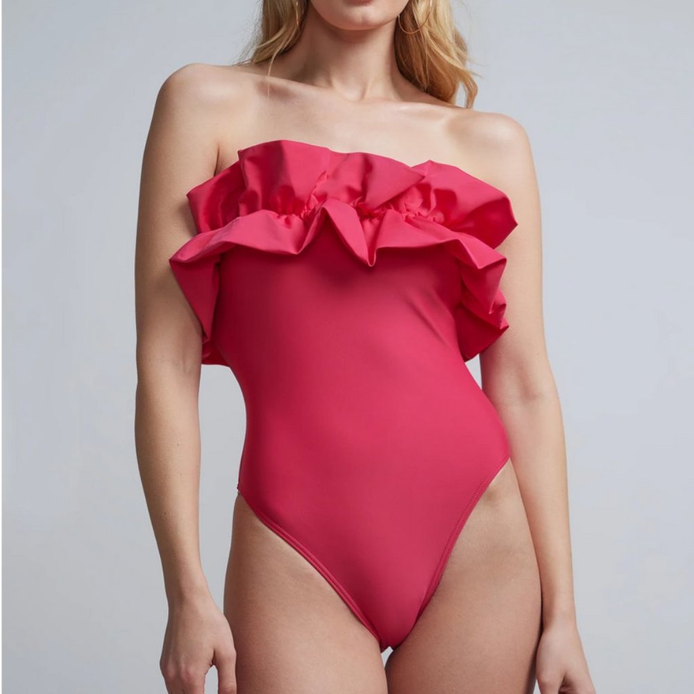 New York & Company Strapless Ruffle One Piece